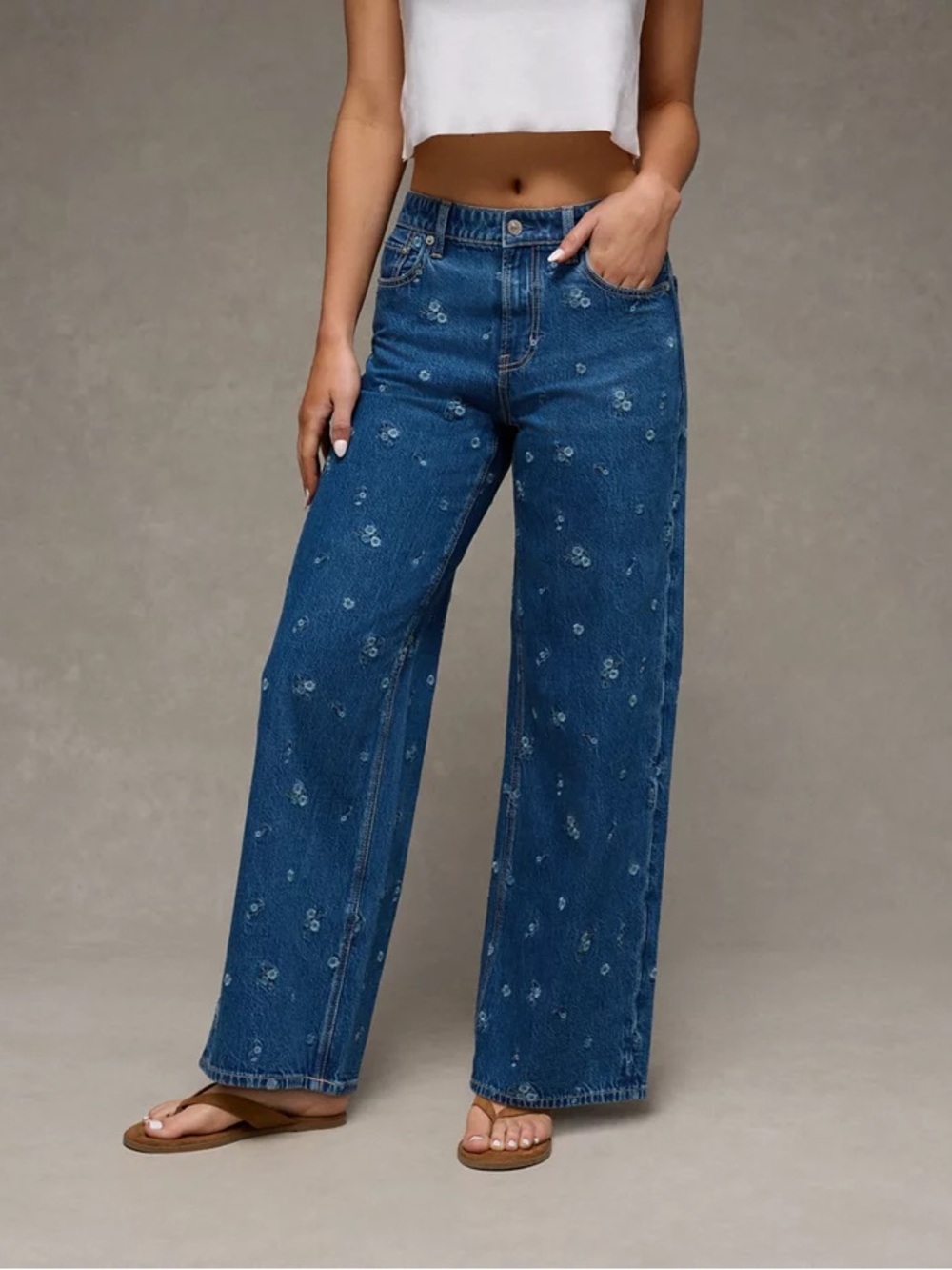 American Eagle Super High-Waisted Embroidered Baggy Wide-Leg Jeans